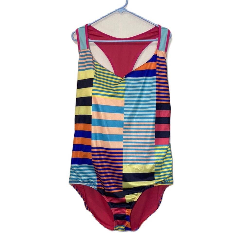 Lands’ End Colorful UPF 50 Razorback One Piece Swimsuit Summer Size 24W NWOT